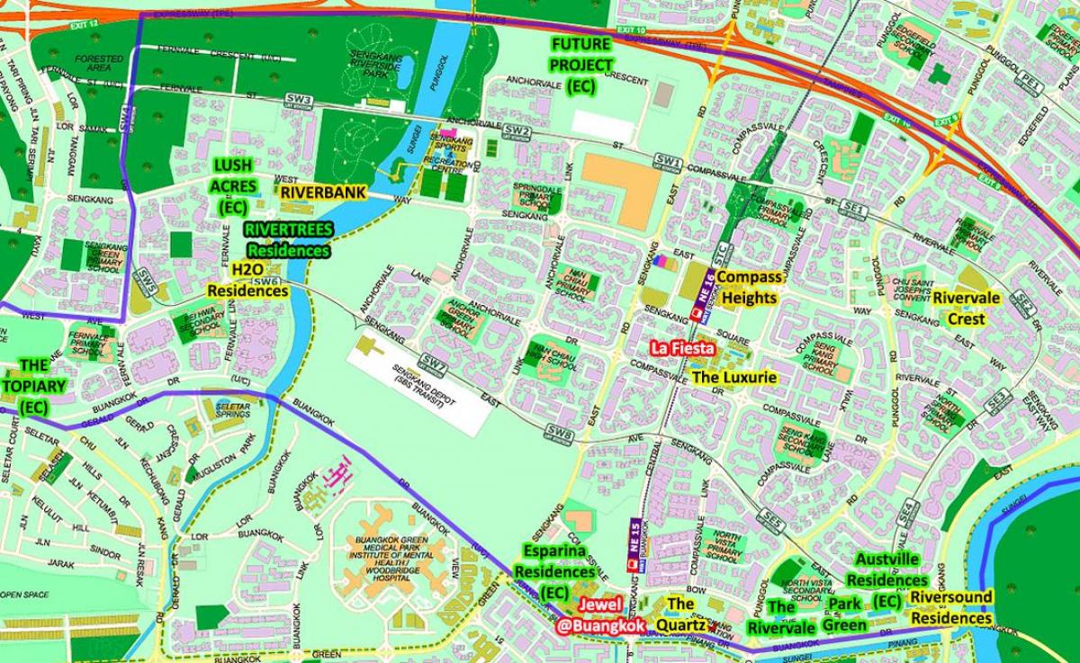 zemljevid Sengkang Singapur