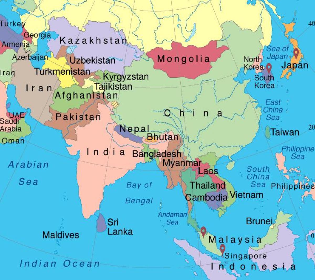 Singapur v aziji zemljevid